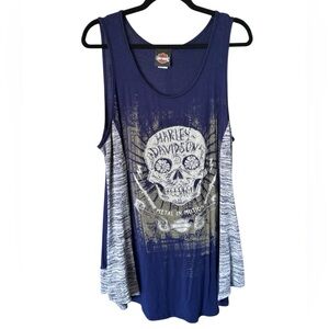 Harley-Davidson Navy Tank with Heather Gray Side Panels and Skull Graphic